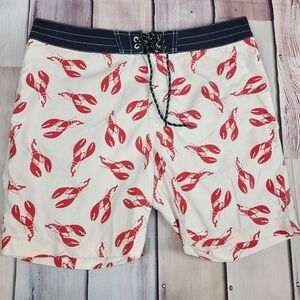 Sperry Top-Sider Board Shorts Mens 36 Swim Trunks Lobsters‎ Allover White Navy